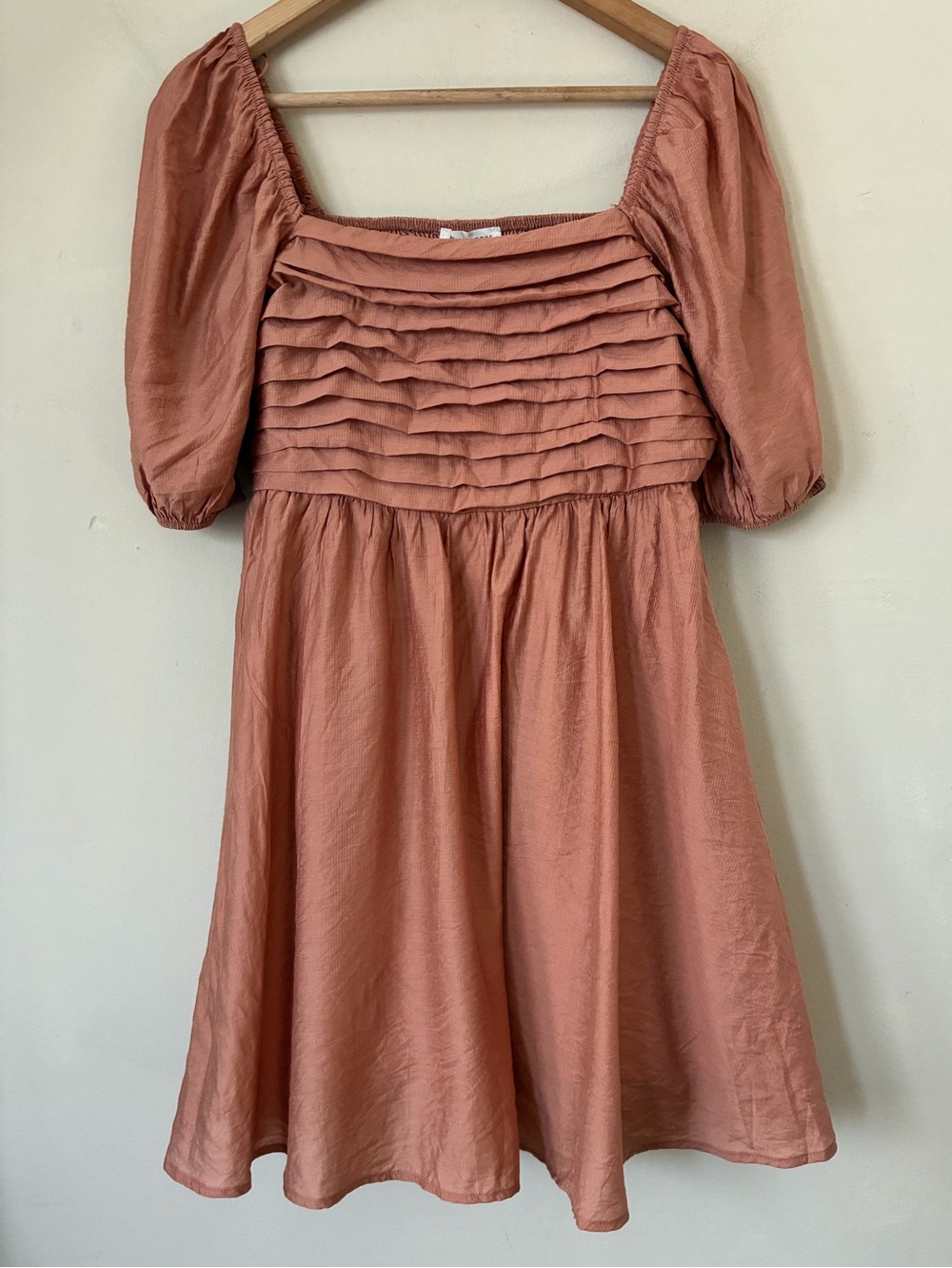 Blue Pepper Terracotta Ruffle Fall Smocked Back Puff Sleeve Mini Dress Boho L